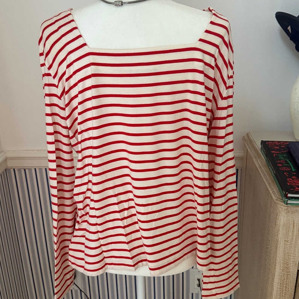 Akris Punto Striped Red and White Women's Top Boatneck collar